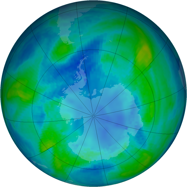 Antarctic ozone map for 16 April 2003
